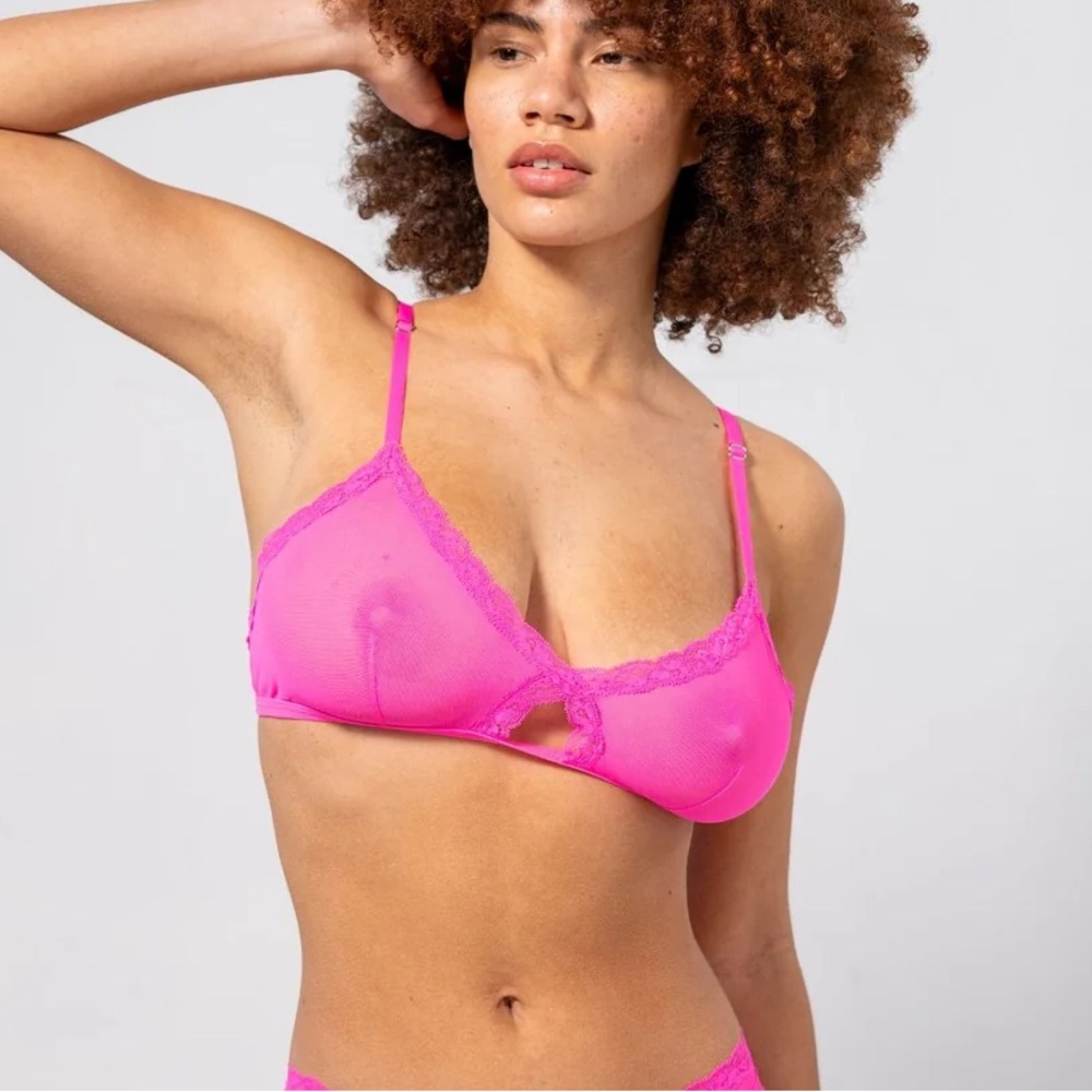 Understatement cutout mesh lace triangle bralette neon pink